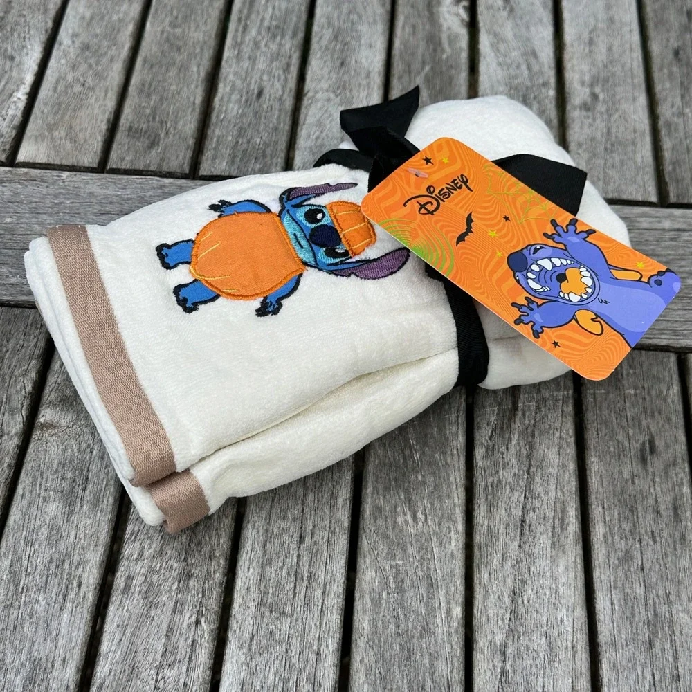 Disney Stitch Halloween Pumpkin 2 Pack Hand Towels Cream White 16x28 Cotton New